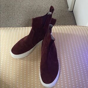 Lanvin Paris Bordeau Suede High-Top Sneakers